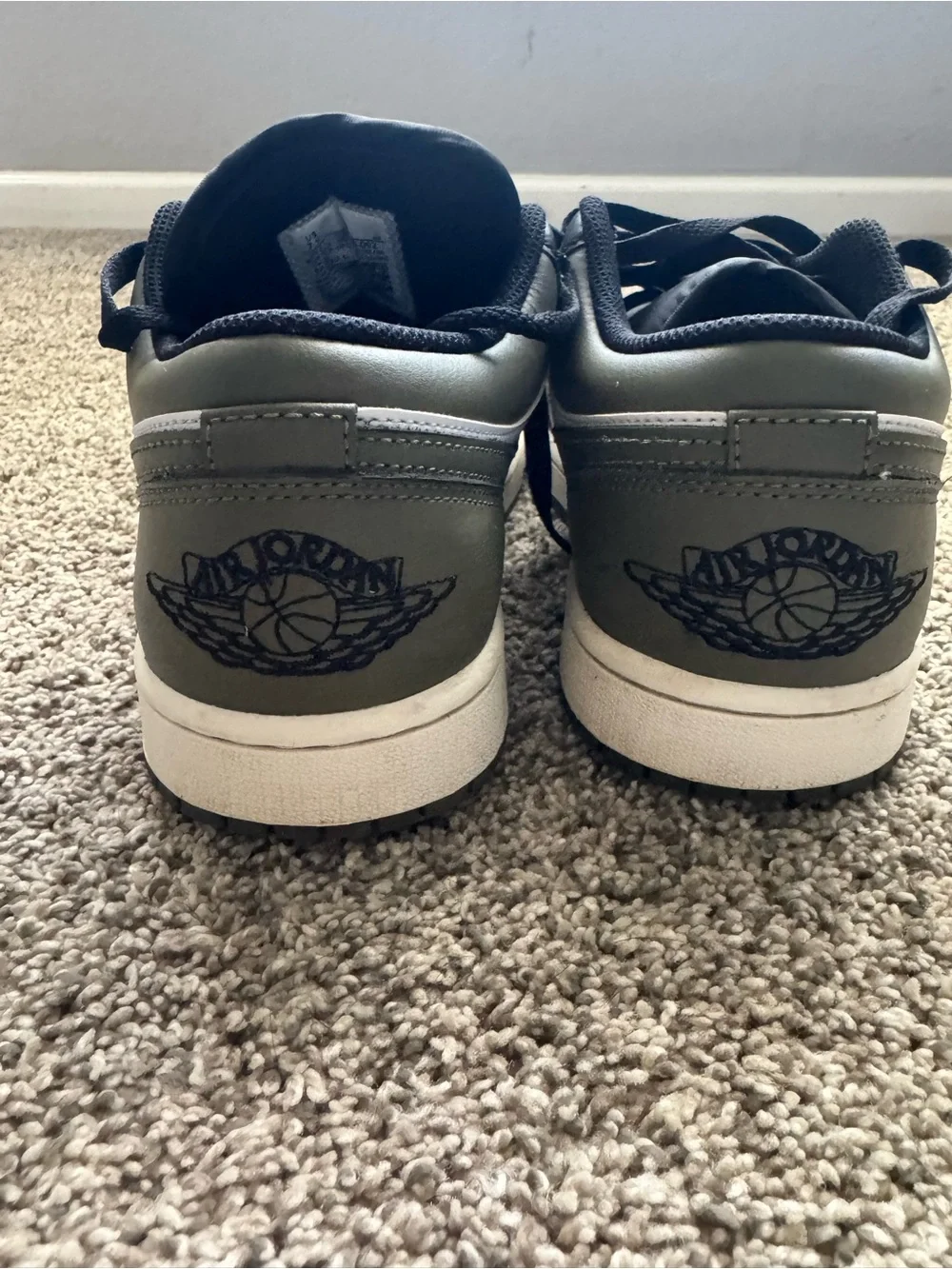 Jordan Low-Top Sneakers — Black, White & Dark Green with Gold Jumpman